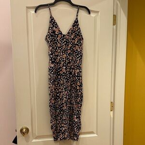 Black and Pink Floral Midi Dress